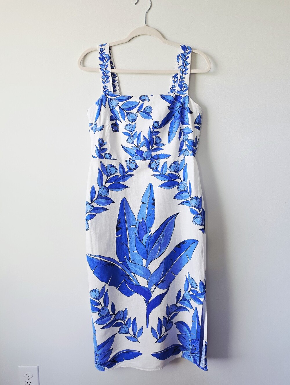 Calypso St. Barth White Midi Dress with Blue Floral Print